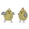 Pair of Yellow scribble Vector Easter eggs or chickens love each other isolated on a white background for embroidery