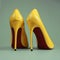 Pair of yellow women`s heel shoes