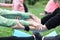 Pair yoga or acro yoga. The girl is engaged in nature yoga.