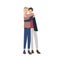 Pair of young men standing together and hugging. Close friends embracing and smiling. Buddies or pals. Flat male cartoon