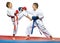 Paired exercises karate in performing athletes in karategi