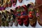 Pairs of beautiful Rajasthani womens` shoes at display for sale. Jaisalmer, Rajasthan, India
