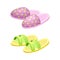 Pairs of Comfortable Slippers as Light Soft Textile Footwear for Home and Indoors Wear Vector Set