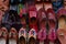 Pairs of Rajasthani womens` shoes at display for sale. Jaisalmer, Rajasthan, India