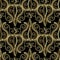 Paisley floral gold 3d seamless pattern. Patterned vector background. Abstract doodle paisley flowers, swirl leaves, lines.