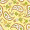Paisley yellow summer floral textile pattern.