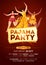 Pajama Party invitation card design with female character in dancing pose and venue.