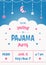 Pajama Party Invitation Card Template with Stars, Moon and Clouds