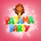 Pajama party lettering. Invitation card template with sitting girl