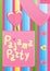 Pajama sleepover party card. Slumber party invitation card or poster template. Only girl. Colorful background