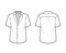 Pajama-style shirt technical fashion illustration with pointed notch collar, front button fastenings, short sleeves.