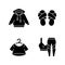 Pajamas for home black glyph icons set on white space