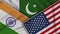 Pakistan United States of America India Flags Together Fabric Texture Illustration