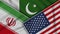 Pakistan United States of America Iran Flags Together Fabric Texture Illustration