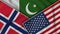 Pakistan United States of America Norway Flags Together Fabric Texture Illustration