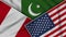 Pakistan United States of America Peru Flags Together Fabric Texture Illustration