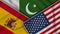 Pakistan United States of America Spain Flags Together Fabric Texture Illustration