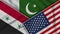 Pakistan United States of America Syria Flags Together Fabric Texture Illustration