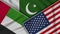 Pakistan United States of America United Arab Emirates Flags Together Fabric Texture Illustration