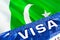 Pakistan visa document close up. Passport visa on Pakistan flag. Pakistan visitor visa in passport,3D rendering. Pakistan multi
