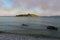 Pakostane beach and islands in the background covered by dense smoke, made by nearby wildfires