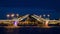 Palace bridge drawing in Saint Petersburg, Russia with Peter and Paul fortress at the background at night.