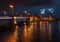 Palace Bridge, Neva river and raster columns