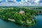 Palace Tyszkiewicz, Tiskeviciu manor, in Lentvaris, Lithuania. Aerial view.