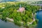 Palace Tyszkiewicz, Tiskeviciu manor, in Lentvaris, Lithuania. Aerial view.