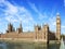 The Palace of Westminster with Big Ben Elizabeth Tower at sunny morning, London, England, UK