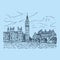 The Palace of Westminster, Elizabeth Tower Big Ben and Westminster Bridge. London, England. Graphic illustration