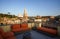 Palaces and bell towers of the historic district Piazza di Spagna of Rome