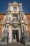 Palacio de San Telmo palace. Street level wide angle view of main gate and Facade ornaments.