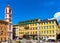 Palais Rusca Palace and Tour de l\\\'Horloge clock tower at Place du Palais de Justice Palace square in Nice in France