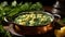 Palak Paneer Spanish with White Cream Sauce in Bowl or Karhai on Blurry Background