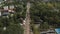 PALANGA, LITHUANIA - JULY, 2019: Aerial drone view of the populous main street among pine trees of Palanga.