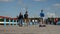 Palanga, Lithuania - July 29, 2017. People walking on a bridge to the sea, time lapse.