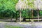 Palapa hut house cabin in tropical jungle Coba ruins Mexico