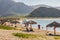 Palapas along Balandra Beach near La Paz