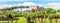 Palatine hill with umbrella pines on sunny summer day. Panoramic view. Rome, Italy