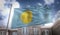 Palau Flag 3D Rendering on Blue Sky Building Background