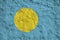 Palau flag depicted in bright paint colors on old relief plastering wall. Textured banner on rough background
