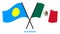Palau and Mexico Flags Crossed And Waving Flat Style. Official Proportion. Correct Colors