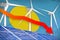 Palau solar and wind energy lowering chart, arrow down - alternative natural energy industrial illustration. 3D Illustration