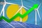 Palau solar and wind energy rising chart, arrow up - renewable natural energy industrial illustration. 3D Illustration