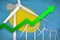 Palau wind energy power rising chart, arrow up - renewable natural energy industrial illustration. 3D Illustration