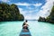 Palawan, Philippines, Young Traveller Sitting on Boat Deck Exploring Big Lagoon in El Nido
