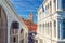 Palazzo dei Camerlenghi palace building and bell tower campanile in Venice