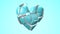 Pale blue broken heart objects in pale blue background. Heart shape object shattered into pieces.