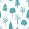 Pale blue and green hand drawn ink trees pattern